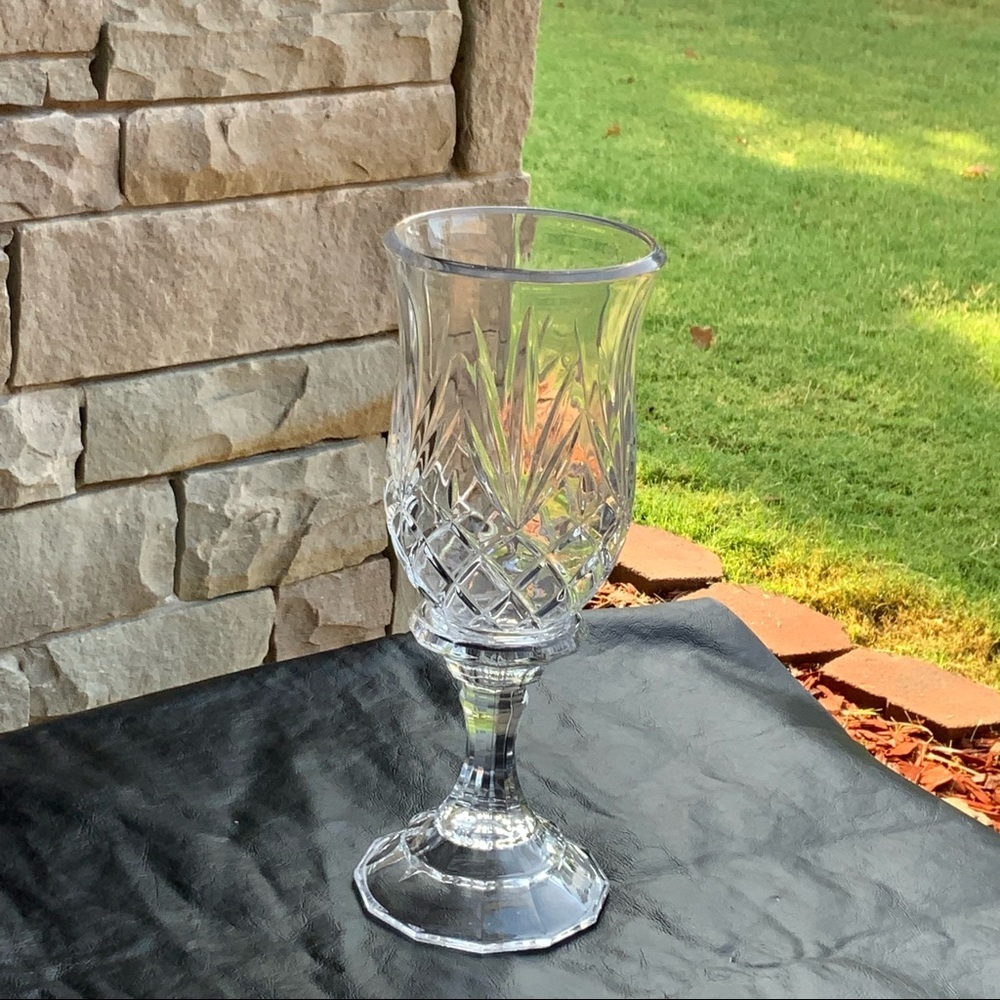 Vintage Lead Crystal Etched Pineapple Design Hurricane Candle Holder on Pedestal